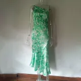 Summer Multicolor Printed Slash Shoulder Fishtail Strap Dress