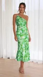 Summer Multicolor Printed Slash Shoulder Fishtail Strap Dress