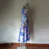 Summer Multicolor Printed Slash Shoulder Fishtail Strap Dress