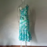 Summer Multicolor Printed Slash Shoulder Fishtail Strap Dress