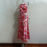Summer Multicolor Printed Slash Shoulder Fishtail Strap Dress