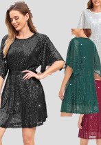 Women's Sequin Split Sleeve Loose Party Dress