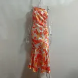 Summer Multicolor Printed Slash Shoulder Fishtail Strap Dress