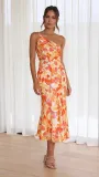 Summer Multicolor Printed Slash Shoulder Fishtail Strap Dress