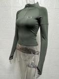 Women Half Turtle Collar Zip Long Sleeve Basic T-Shirt