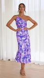 Summer Multicolor Printed Slash Shoulder Fishtail Strap Dress