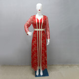 Women Arabian muslim dress Spring sequined web robe two-piece set