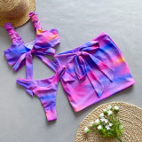 Women Bikini Tie Dye Swimwears Three-Piece