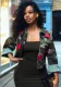 Women Lip Embellished Camouflage Shirt Collar Jacket