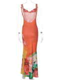 Holidays Style Printed Sexy V-Neck Sleeveless Strap Long Dress