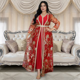 Women Arabian muslim dress Spring sequined web robe two-piece set