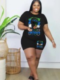 Plus Size Women Printed T-shirt and Shorts Two-piece Set