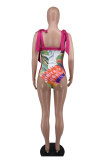 Fashion Casual Women's Sleeveless Printed Lace Up Strap Bodysuit Skirt Set