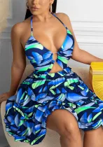 Strappy Printed Ruffle Dress