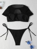 Sexy Hollow Mesh Patchwork Heart Diamond Two Pieces Swimsuit
