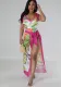Fashion Casual Women's Sleeveless Printed Lace Up Strap Bodysuit Skirt Set