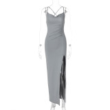 Women's Summer Fashion And Sexy Low Back Slim Slit Strap Dress