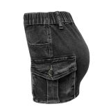 Women's Summer Retro Stretch Tight Fitting Cargo Pocket Denim Skirt