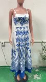 Spring And Summer Strap Ethnic Style Print Dress
