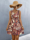 Spring Women's Printed V-Neck Sleeveless Casual Dress