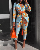 Printed Suit Career Blazer Trousers  Two Piece Set