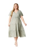 Plus Size Women's Summer V-Neck Short Sleeve Floral Casual Dress