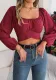 Spring/Summer Casual Lantern Sleeve Tie Slim Waist Chiffon Crop Top Women's Clothing