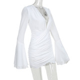 Spring Chic Fashion Deep V Bell Bottom Long Sleeve Bodycon Dress
