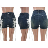 Women's Spring/Summer Fashion Slim Fit Style Lace-Up Stretch Denim Shorts
