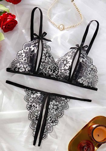 Sexy Women's Lingerie Flower Embroidered Mesh See-Through Sexy Bra Underwear Bra Set