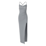 Women's Summer Fashion And Sexy Low Back Slim Slit Strap Dress