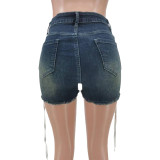 Women's Spring/Summer Fashion Slim Fit Style Lace-Up Stretch Denim Shorts