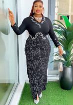 Africa Plus Size Women's Beaded V-Neck Bodycon Chic Elegant Dress