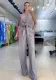 Women's Fashion Chic Sleeveless Hollow Shirt High Waisted Wide Leg Pants Two Piece Set