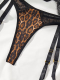 Women lace patchwork sexy leopard print Sexy LingerieSet