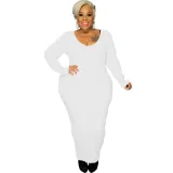 Plus Size Women Sexy Solid V-Neck Dress