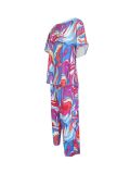 Plus Size Women Tie Dye Printed Short Sleeve Top and Pant Two Piece Set
