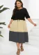 Plus Size Women Round Neck Short Sleeve Color Block Dress
