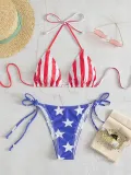 Women Sexy American Flag Strappy SwimsuitTwo Pieces