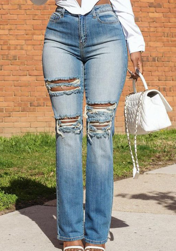 Women Stretch Ripped Washed Denim Pants