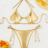 Women Gold Bikini Sexy Lace-Up Swimsuit Two Pieces