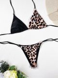 Women Leopard Print Sexy Backless Halter Bikini Swimsuit Two Pieces