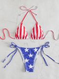 Women Sexy American Flag Strappy SwimsuitTwo Pieces