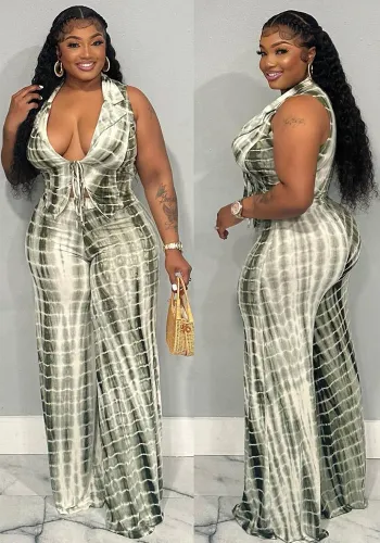 Plus Size Women Casual Tie Dye Print Top and Pant Two-piece Set