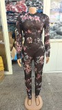 Sexy Fashionable Mesh Print Long Sleeve Jumpsuit