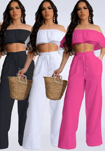 Women Casual Ruffled Top and Pants Two-piece Set