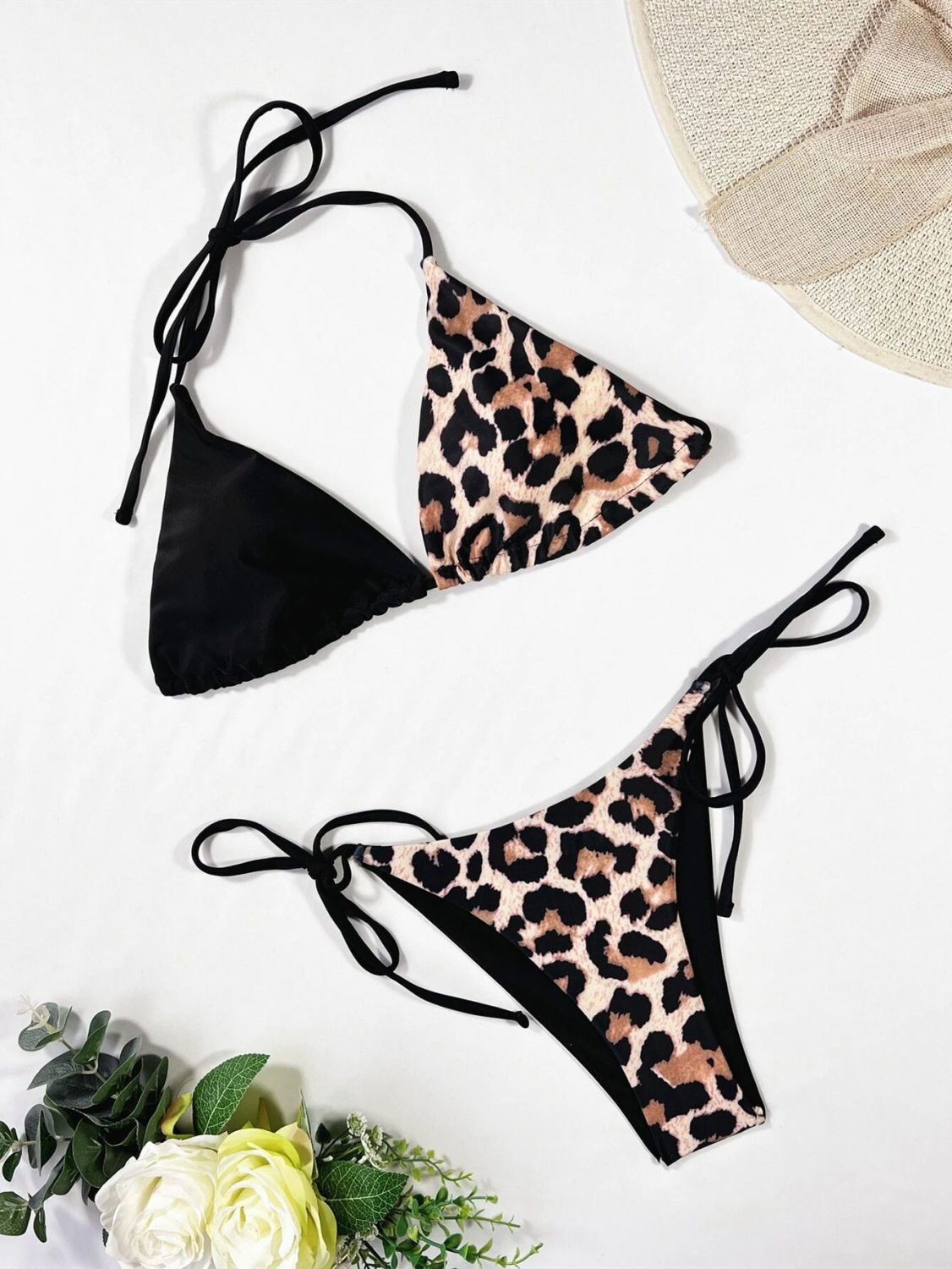 BEACHCICI Leopard Print Halter Bikini Set – Quick-Dry Triangle Swimsuit for Women