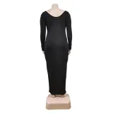 Plus Size Women Sexy Solid V-Neck Dress