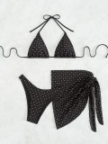 Women Shiny Lace-Up Swimsuit Three-Piece