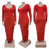 Plus Size Women Sexy Solid V-Neck Dress